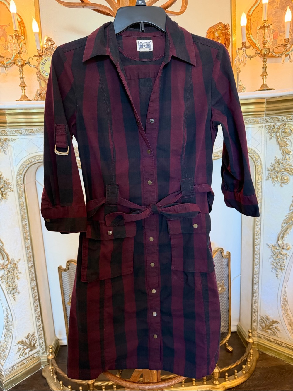 Women’s Purple & Black Striped Converse Button-Up Dress Grunge Emo Dark Academia